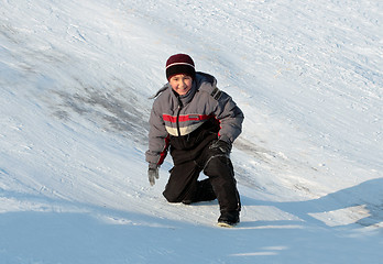 Image showing happy asian boy on hill