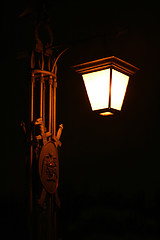 Image showing old electric street lamp, lighting in night