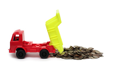 Image showing toy lorry and strew coins