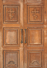 Image showing church entrance - wooden doors