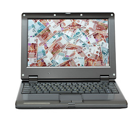 Image showing laptop with russian money - rubles