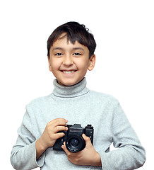 Image showing smiling boy with camera