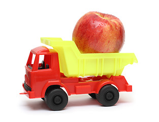 Image showing food transportation concept - toy lorry with apple