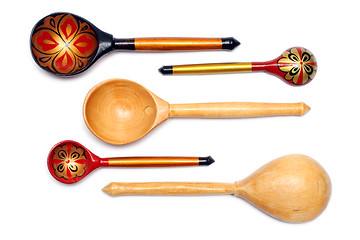 Image showing set of five russian wooden spoones