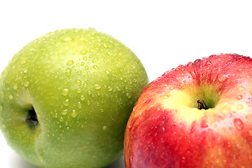 Image showing wet green and red apple fruits