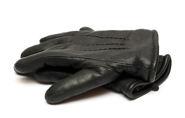 Image showing pair black leather gloves 