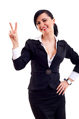 Image showing woman making the victory sign