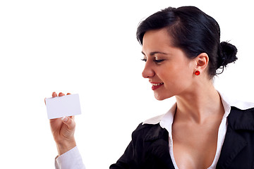 Image showing business woman showing card