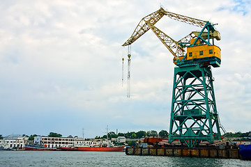 Image showing Lifting crane in port