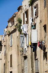 Image showing laundry drying medieval architecture bonifacio corsica