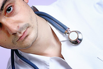 Image showing Portrait of a young doctor with stethoscope.