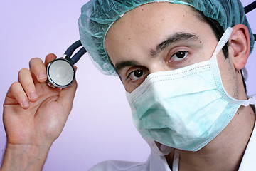 Image showing Young doctor with stethoscope.