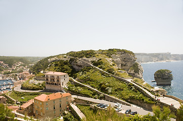 Image showing panorama Bonifacio Corsica harbor port  G-20 trail historic lowe