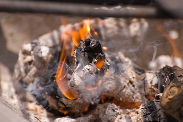 Image showing Wood fire burning in a barbecue
