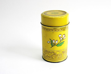 Image showing Yellow Chinese tea tin
