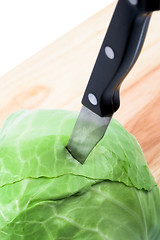 Image showing green cabbage vegetable with knife