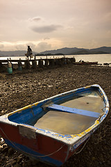 Image showing fish boat and wood bridge