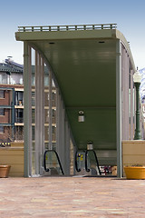 Image showing Escalator Entry in an Open Shopping Mall