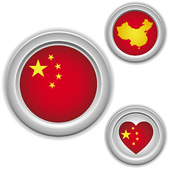 Image showing Chinese Buttons with heart, map and flag