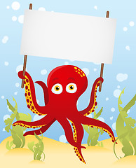 Image showing Vector. Octopus holding blank sign