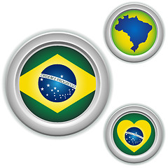 Image showing Brazil Buttons with heart, map and flag