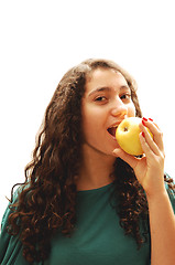 Image showing Young girl and apple.