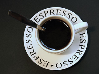 Image showing espresso coffee in cup with spoon