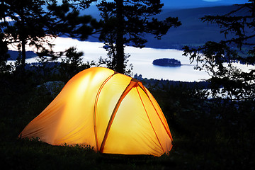 Image showing Tent lit up at dusk
