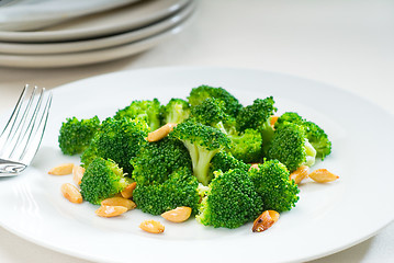 Image showing fresh sauteed broccoli and almonds