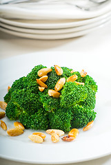 Image showing fresh sauteed broccoli and almonds