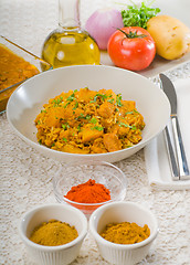 Image showing curry beef rice and potatoes