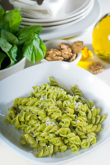Image showing italian fusilli pasta and pesto