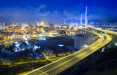 Image showing Hong Kong Bridge of transportation at night