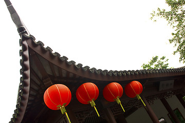 Image showing line chinese red lantern in the temple 