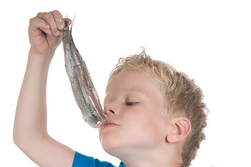 Image showing Eating a herring the Dutch way