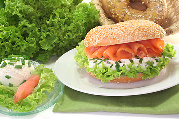 Image showing Bagel with cream cheese and salmon