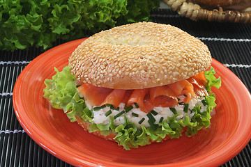 Image showing Bagel with cream cheese and salmon