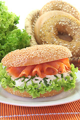 Image showing Bagel with cream cheese and salmon