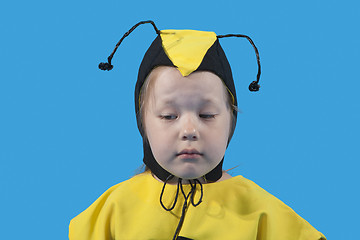 Image showing Small girl is dressed at bee costume