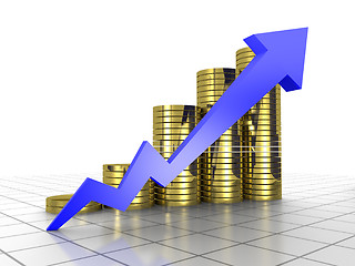 Image showing Business Graph, 3d rendered conceptual arrow and coin chart