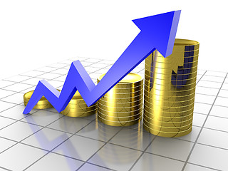 Image showing Business Graph, 3d rendered conceptual arrow and coin chart