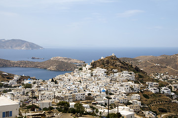 Image showing the chora capital landscape with view of aegean sea Ios Cyclades