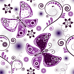 Image showing Repeating floral white-violet pattern