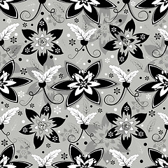 Image showing White, grey and black seamless floral pattern