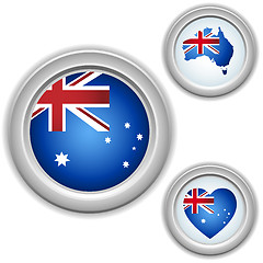 Image showing Australia Buttons with heart, map and flag