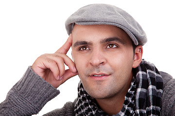 Image showing Portrait of a young man smiling, in autumn/winter clothes