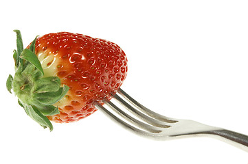 Image showing Strawberry on fork