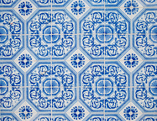 Image showing Traditional Portuguese glazed tiles