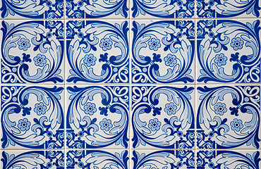 Image showing Traditional Portuguese glazed tiles