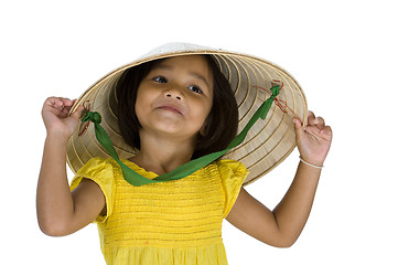 Image showing cute asian farmer girl on white